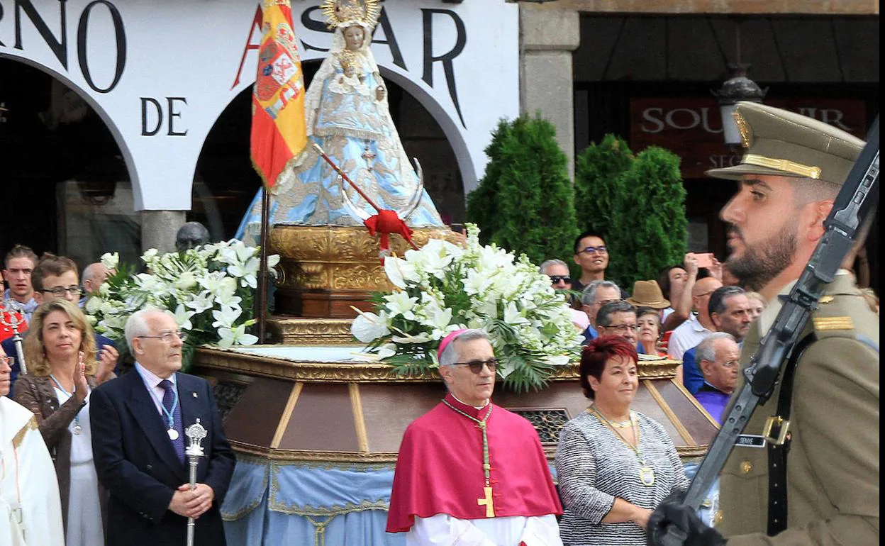El obispo César Franco, en la despedida de la Virgen de la Fuencisla de 2018.