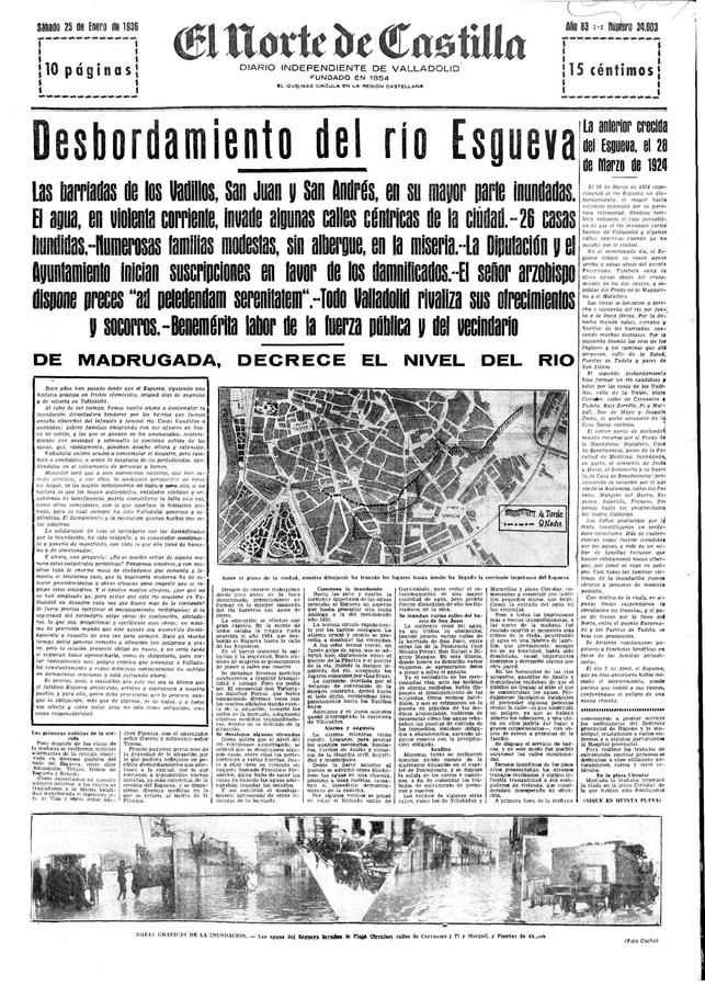 24 de enero de 1936. Valladolid estrena el trágico año con una terrible inundación provocada por el desbordamiento del Esgueva, cuyos efectos terminarán por derribar 37 casas.