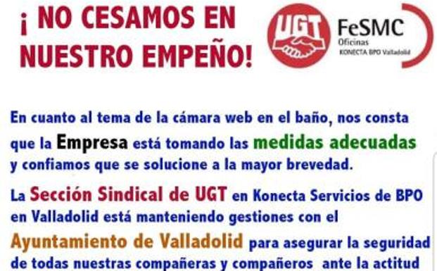 Nota difundida por UGT en relación a los hechos de Konecta. 