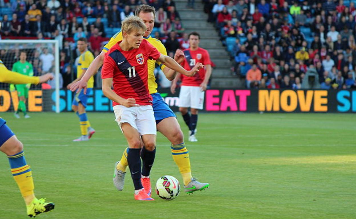 Martin Odegaard, durante un partido con Noruega.