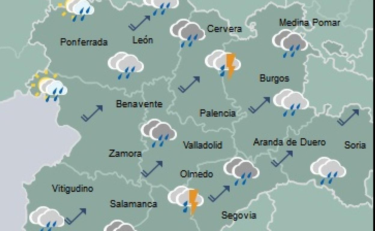 Mapa de la predicción de la AEMET para el sábado 19 de octubre en Castilla y León. 