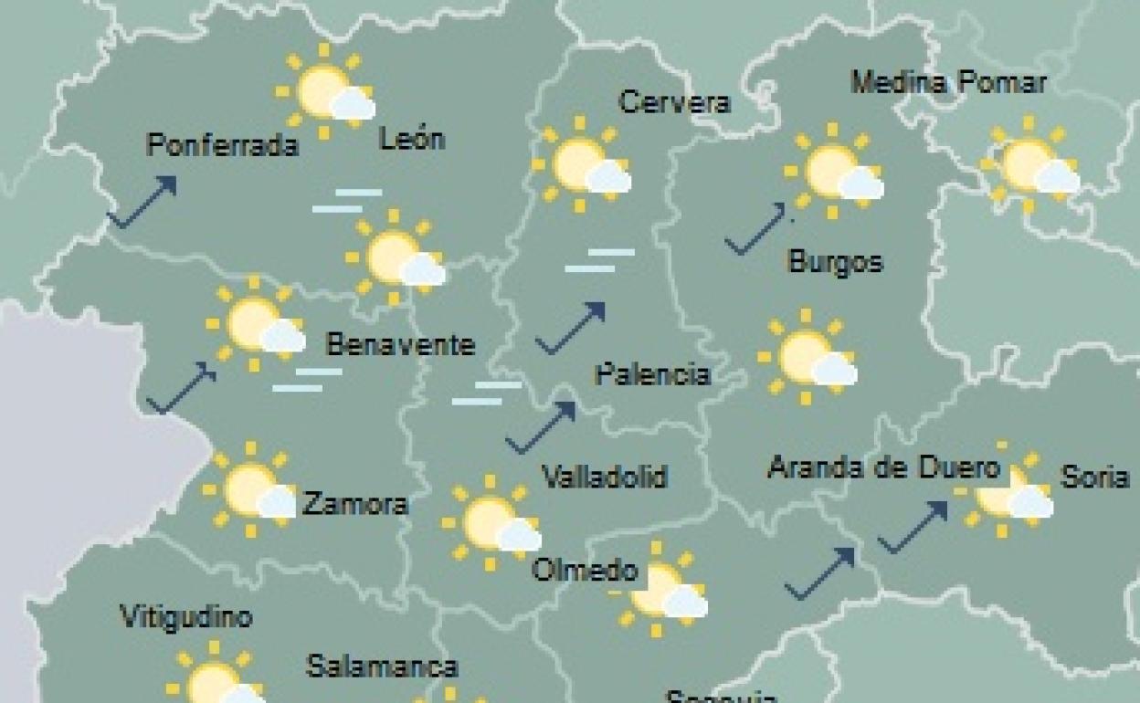 Mapa de la predicción de la Aemet para el sábado en Castilla y León. 