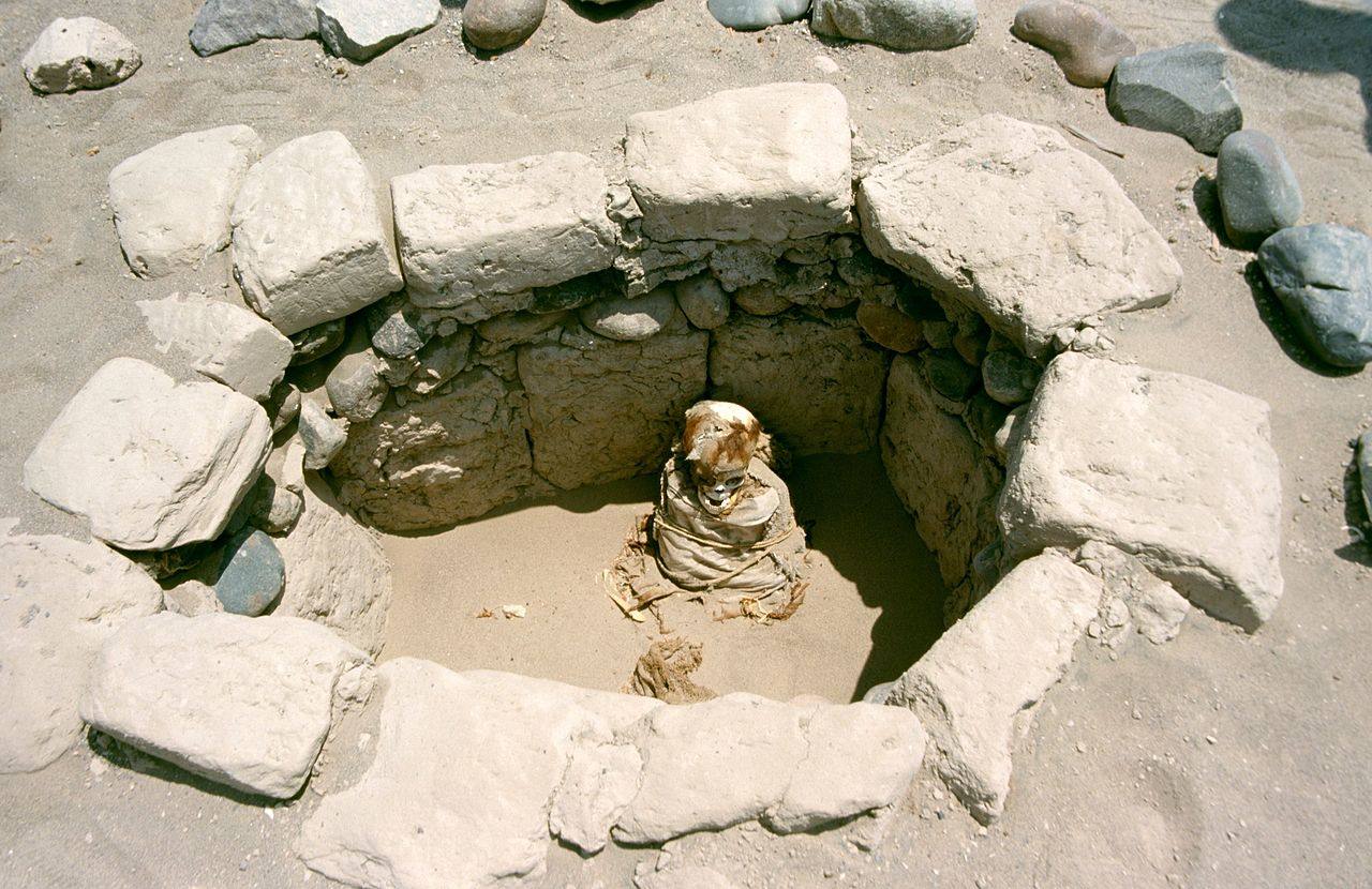 El cementerio de Chauchilla (Perú) | Se encuentra situado a unos 30 kilómetros de la ciudad de Nazca y en él se pueden ver desde restos de la antigua civilización y fragmentos de cerámica y textiles, hasta momias muy bien conservadas. La conservación ha sido posible en parte gracias al clima árido del desierto de Nazca en el que se encuentra enclavado el cementerio (hay que recordar que se trata de un yacimiento al aire libre). Se trata del único sitio arqueológico peruano en el que las momias se pueden ver en sus tumbas originales.
