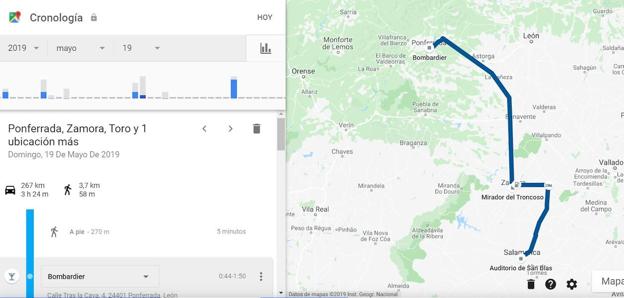 Recorrido guardado por Google del 19 de mayo de 2019. 