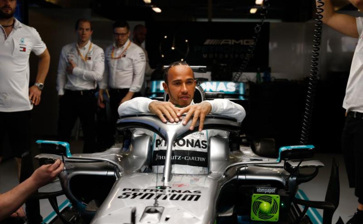 Lewis Hamilton, en su Mercedes. 