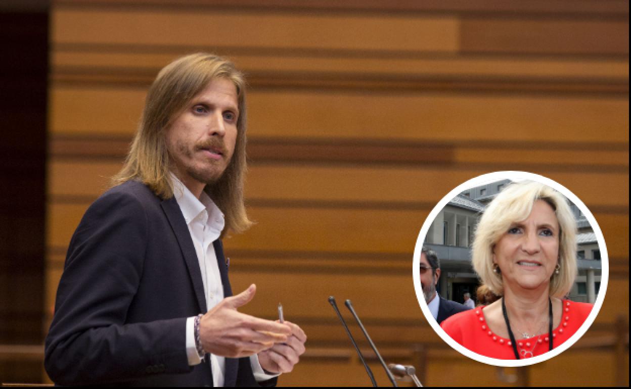 El portavoz del Grupo Mixto y procurador de Podemos-Equo, Pablo Fernández, y la consejera de Sanidad, Verónica Casado. 