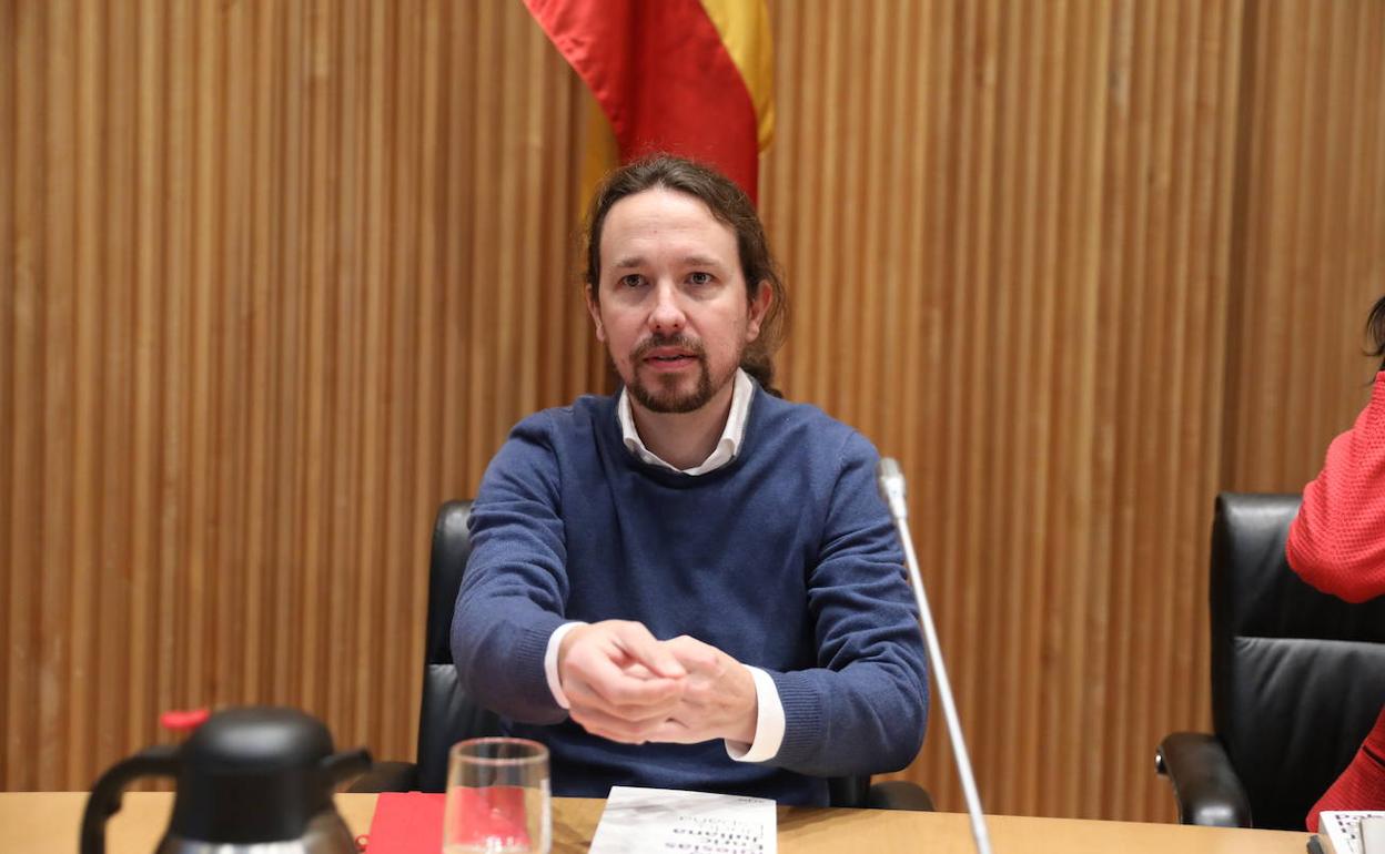 Pablo Iglesias durante la presentación de un libro este jueves en el Congreso de los Diputados.