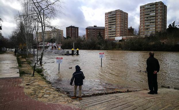 El Pisuerga a su paso por Valladolid en una fotografía tomada hoy sábado.
