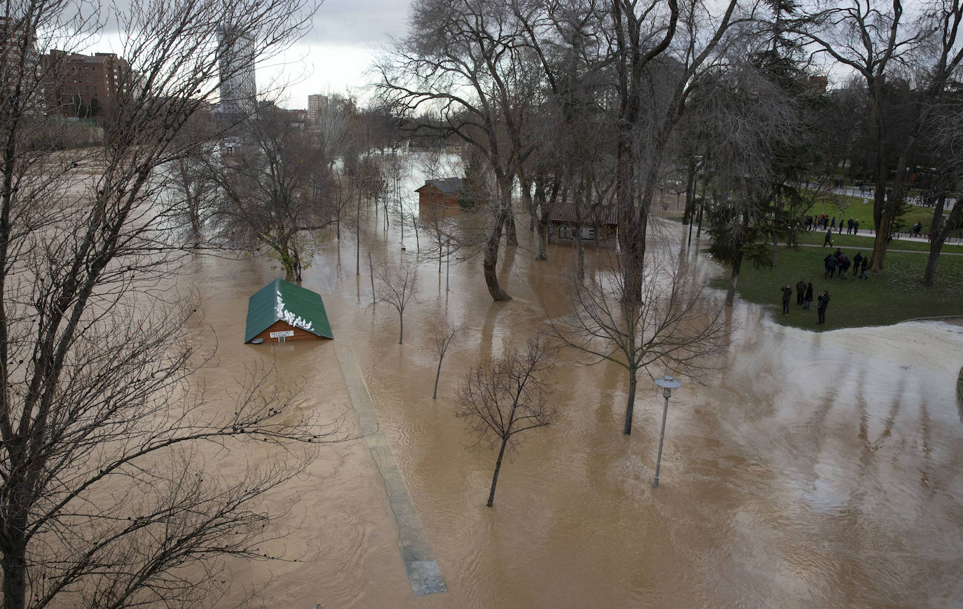 Durante este domingo el caudal fluvial del Pisuerga a su paso por Valladolid ha alcanzado los 1.190 metros cúbicos por segundo.