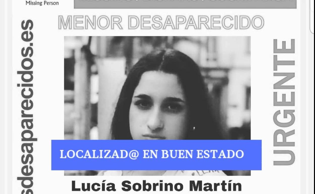 Cartel de Lucía Sobrino extraído de la web SOS Desaparecidos.