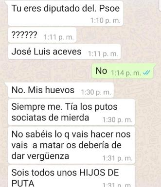 Mensaje recibido contra Aceves en el teléfono de un compañero del PSOE de Segovia. 