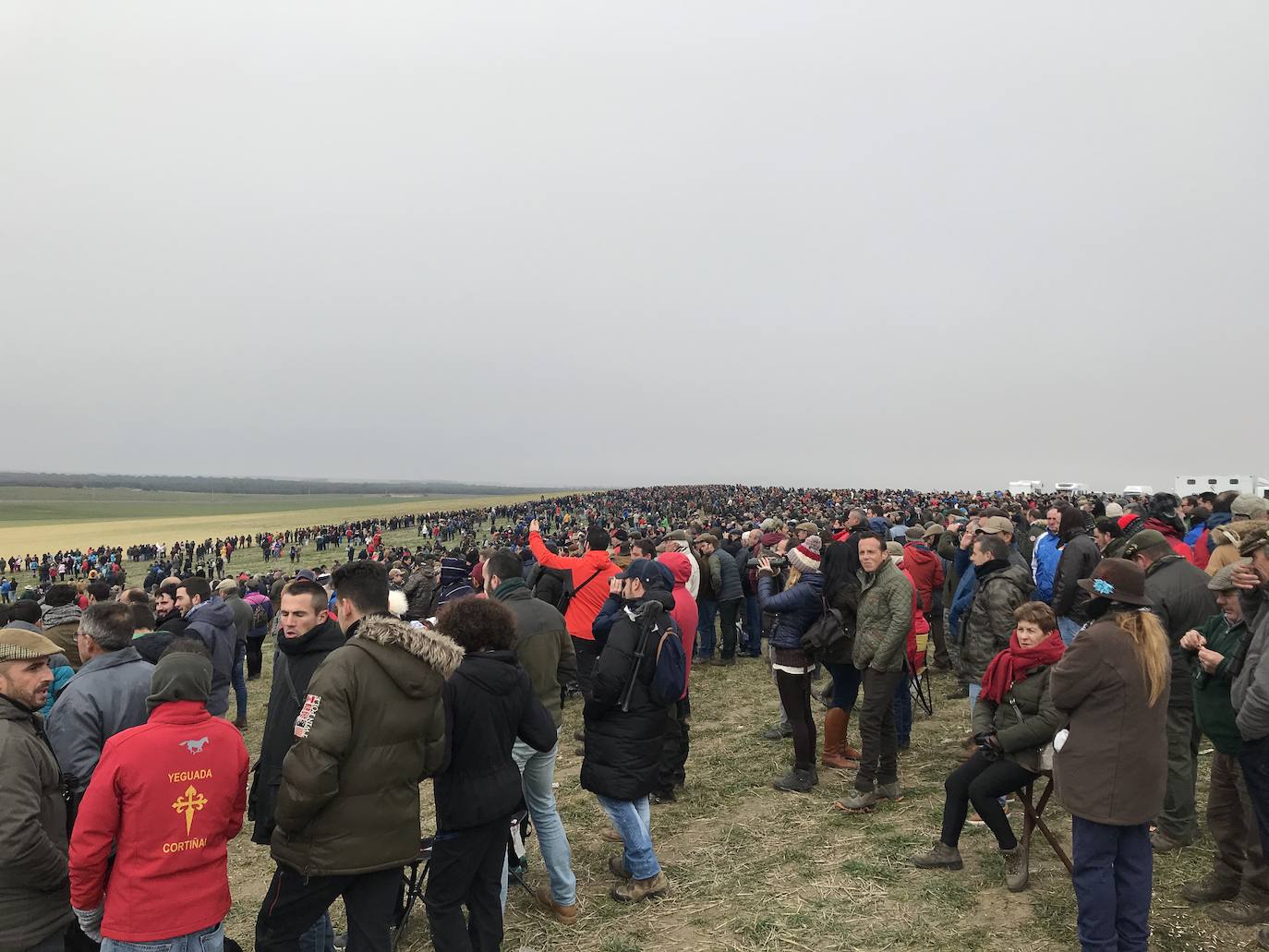 Miles de aficionados han esperado a que levantara la niebla para asistir a la primera jornada del Campeonato Nacional de Galgos. 