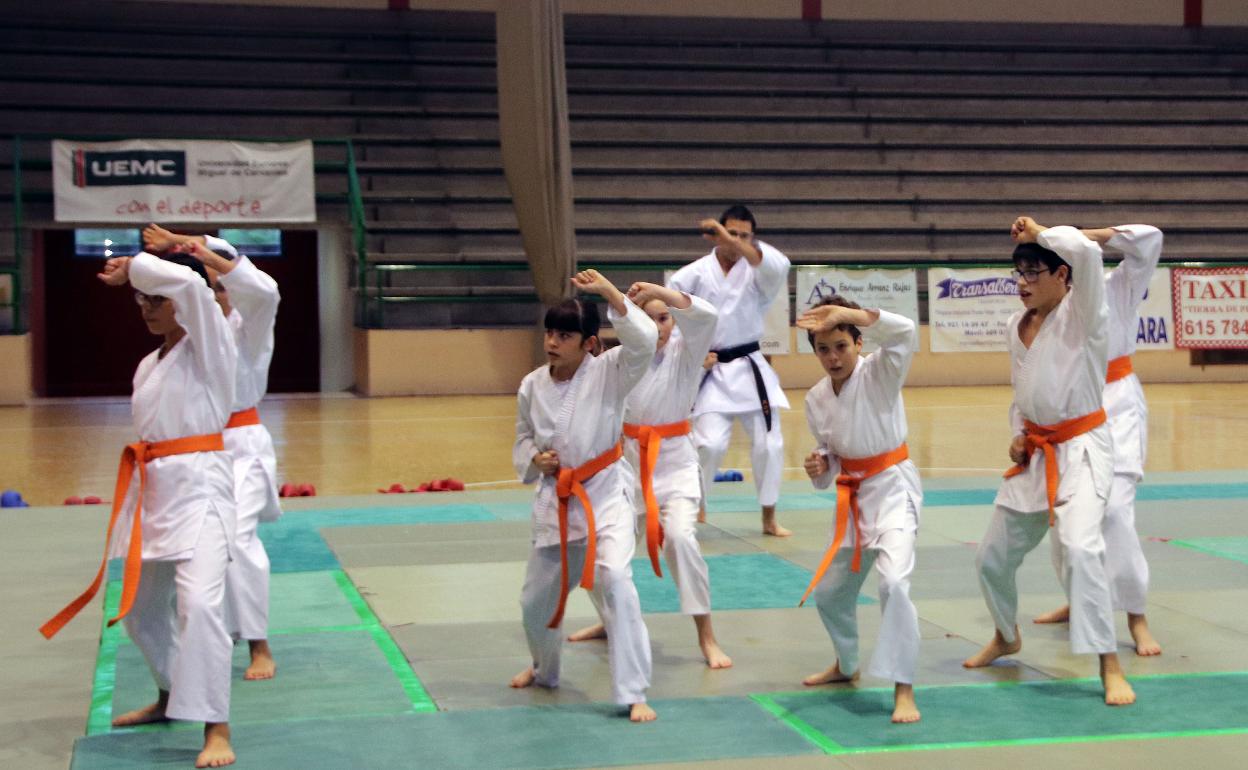 Exhibición de los alumnos de kárate, ayer, en Cuéllar. 