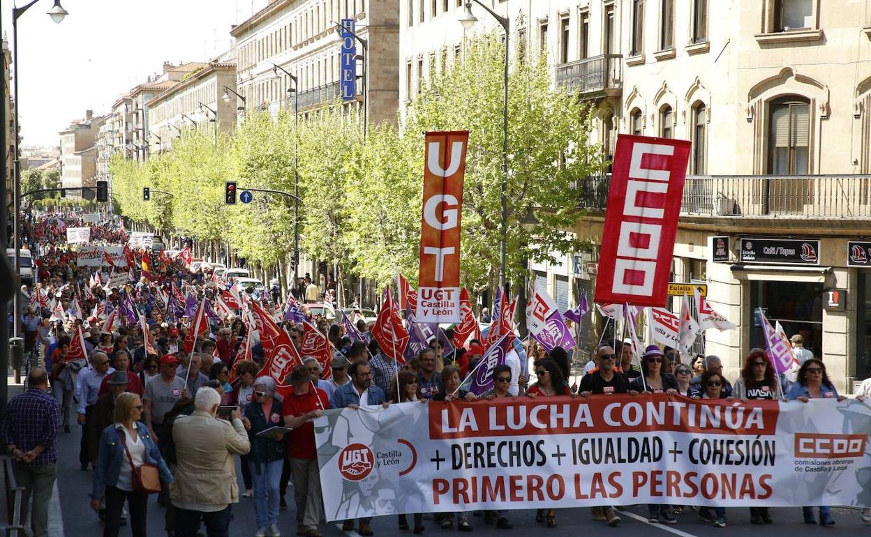 Manifestación del Primero de Mayo por las calles de Salamanca. 