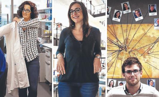 La científica Patricia Barral. A la derecha, la química Itziar Peñafiel, y el ingeniero electrónico Miguel Cacho.