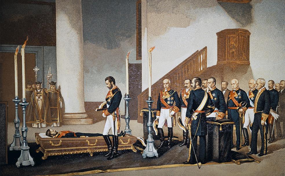 Amadeo I de Saboya en la capilla ardiente del presidente del Gobierno. 