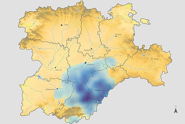 Mapa de la presencia del águila imperial en Castilla y León.
