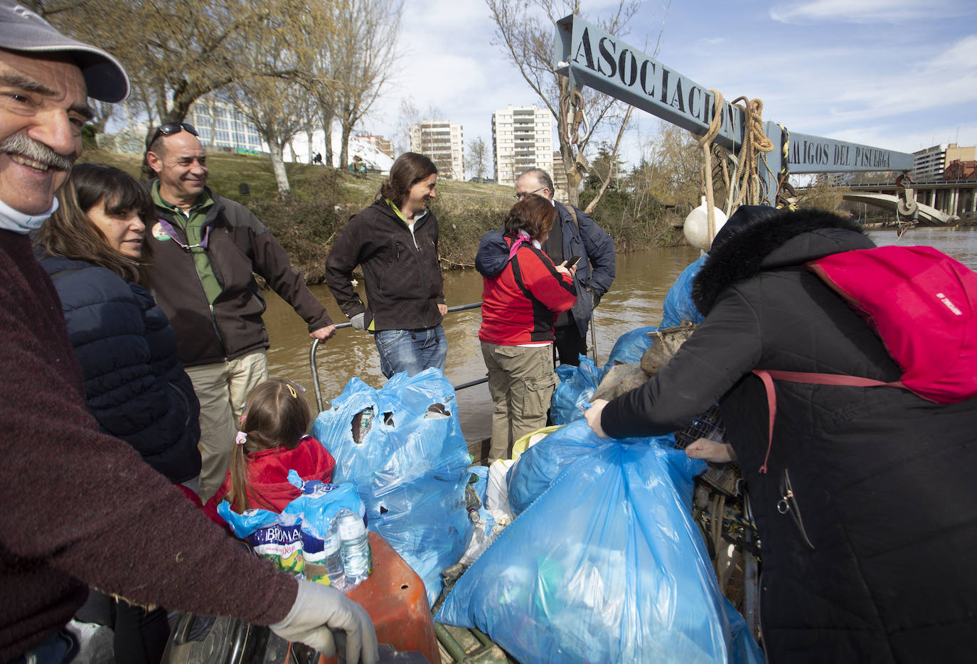 Cincuenta voluntarios se han unido este sábado a la asociación Amigos del Pisuerga para limpiar las riberas del río.