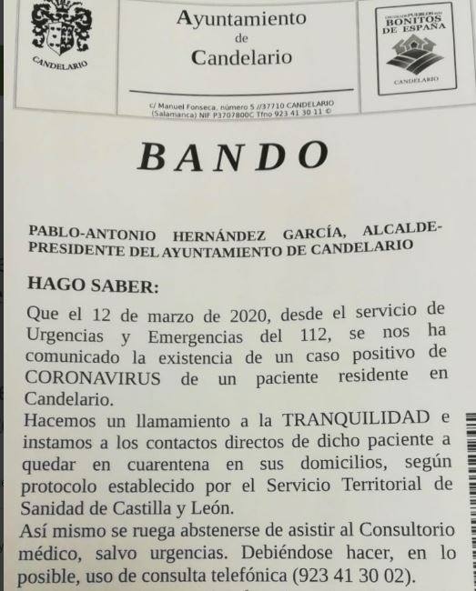 Bando del alcalde de Candelario. 