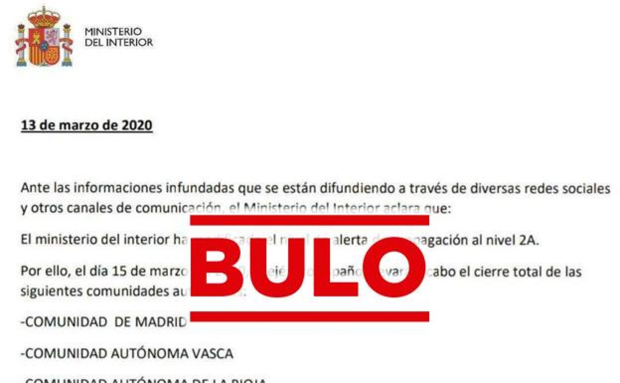 Falso comunicado del Ministerio de Interior