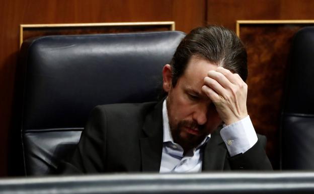 Pablo Iglesias, en su escaño del banco zaul del Congreso de los Diputados.