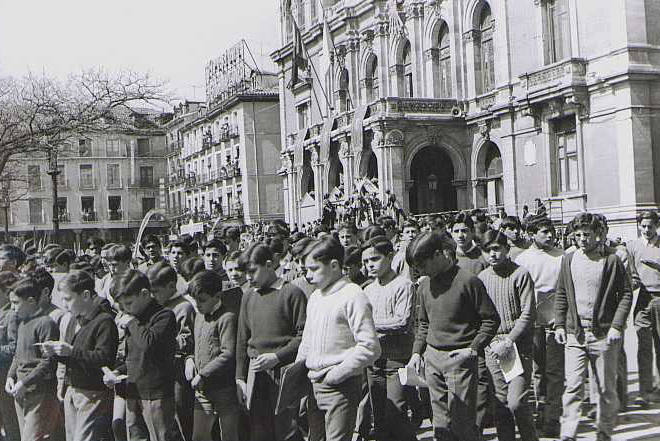 Procesión de la Borriquilla en Valladolid en la década de los setenta. 