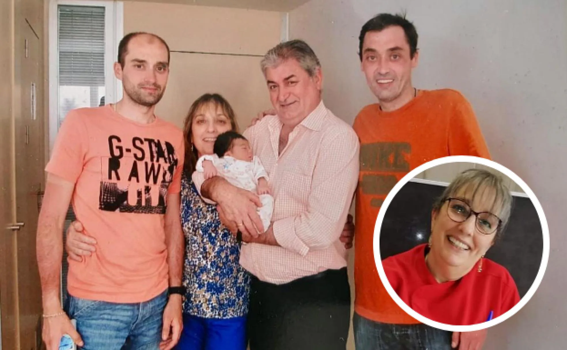 Teresa Bahíllo, junto a su marido y sus hijos (Raúl a la derecha), cuando nació su nieta Yaiza. 