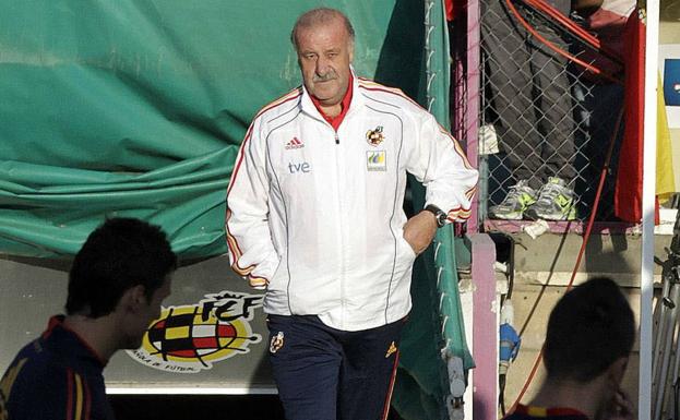 Del Bosque con la selección en el Helmántico en 2010 tras proclamarse campeón del mundo. 