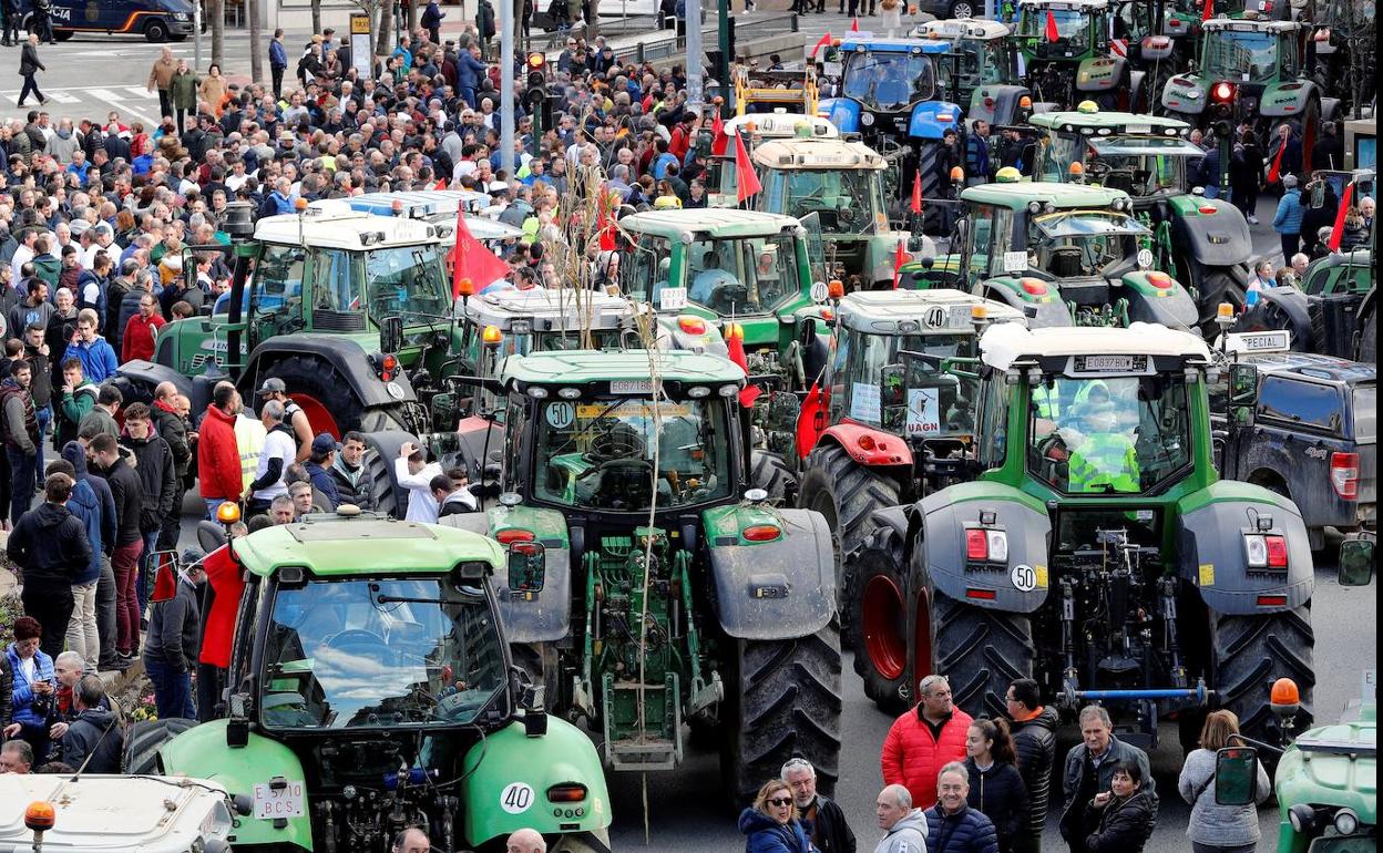 Manifestación de agricultores en Pamplona en febrero de 2020.