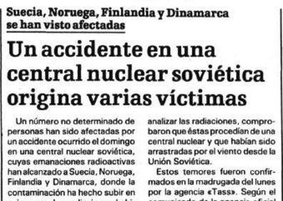 Imagen secundaria 1 - Foto 1: Portada de El Norte de Castilla del 30 de abril de 1986; foto 2: la primera información que apareció en El Norte sobre el accidente el 29 de abril de 1996; foto 3: detalle de la información en páginas interiores del 1 de mayo de 1996.