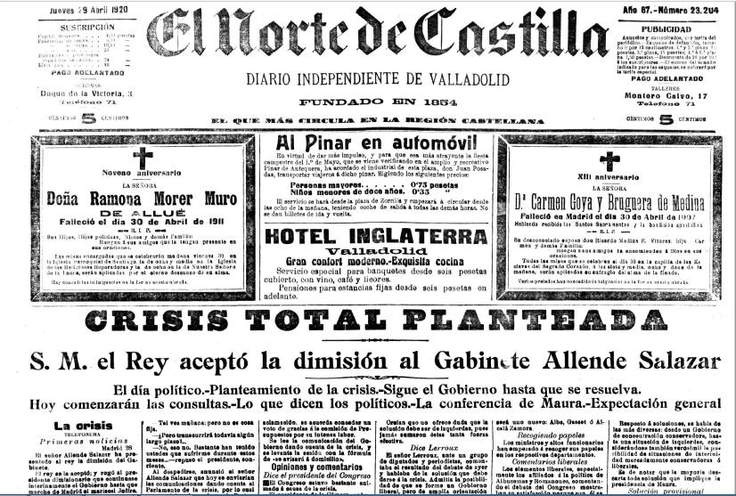 Portada de El Norte del 29 de abril de 1920.