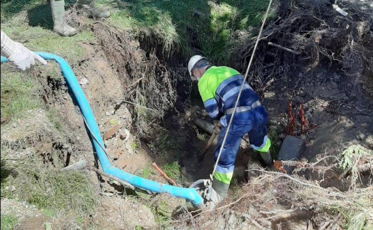 Trabajos de reparación de la tubería daña en los jardines junto al paseo de El Catarro.