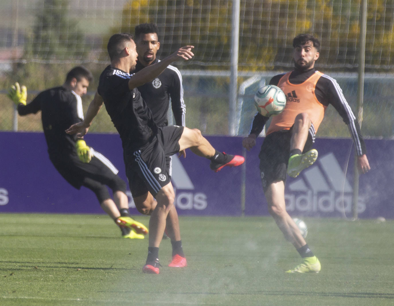 La plantilla de Sergio González se ha ejercitado esta mañana en las instalaciones del Pucela. 