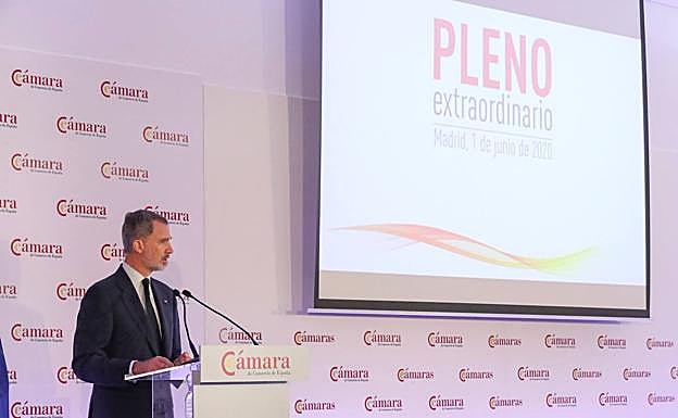 El rey Felipe durante su intervención en la Cámara de Comercio.