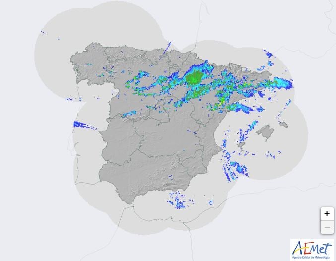 Situación de las tormentar vistas por radar a las 19.30 de este miércoles. 