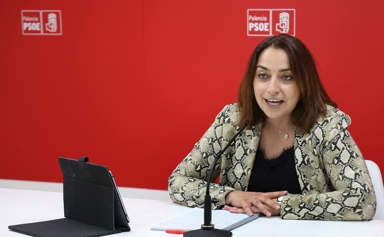 Miriam Andrés, esta mañana en la sede del PSOE. 