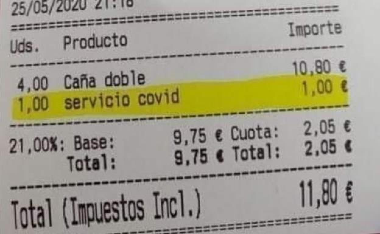 Coronavirus: La factura viral de un bar en el que cobran un suplemento por el coronavirus: ¿esl legal?