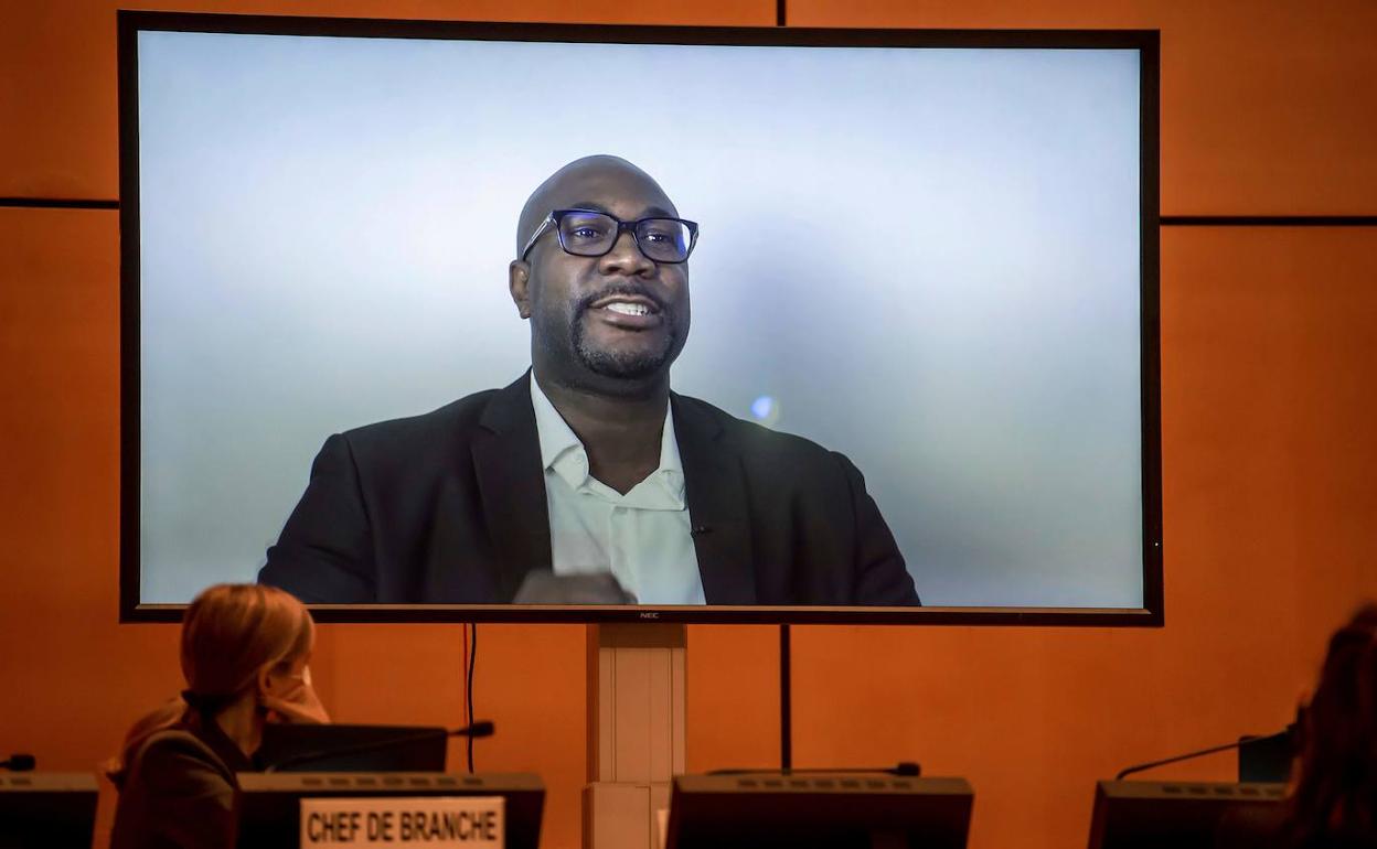 Philonise Floyd, durante una videoconferencia en la sede de Naciones Unidas en Ginebra (Suiza).