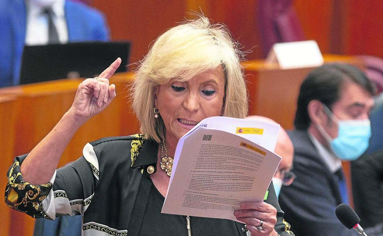 La consejera Verónica Casado responde ayer en las Cortes. 