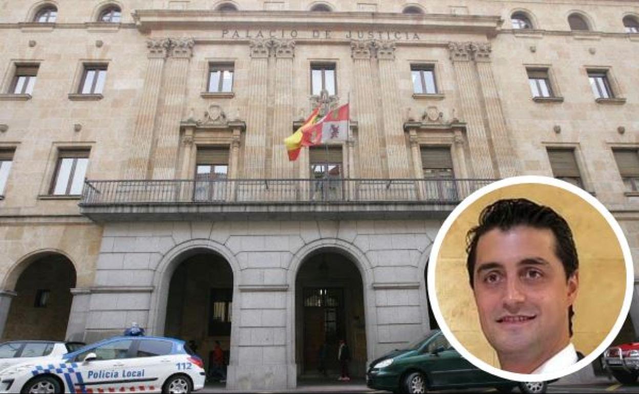 Fachada de la Audiencia Provincial de Salamanca. En el destacado, César Gómez-Barthe.