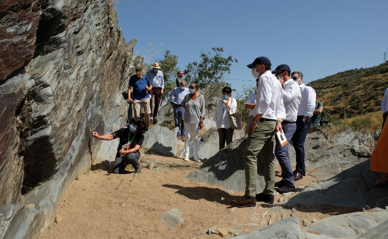 La comitiva atiende las explicaciones de una técnico.