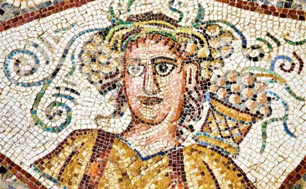 Representación del otoño en un mosaico de la villa romana de Quintanilla de la Cueza. 
