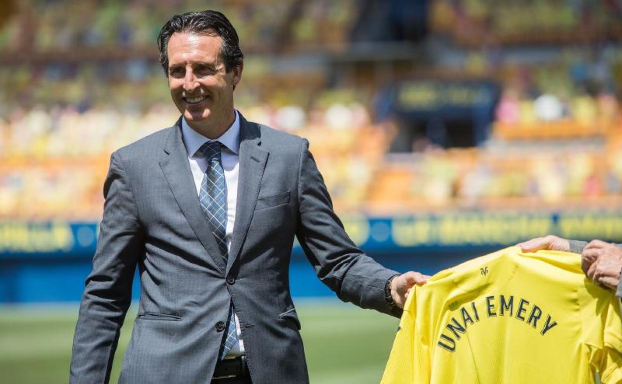 Unai Emery, durante su presentacion como entrenador del Villarreal. 