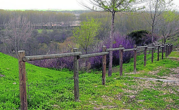 Imagen principal - Arriba, zona de la ribera del río; monolito instalado en uno de los jardines de la localidad y la Virgen del Pollo durante la romería..