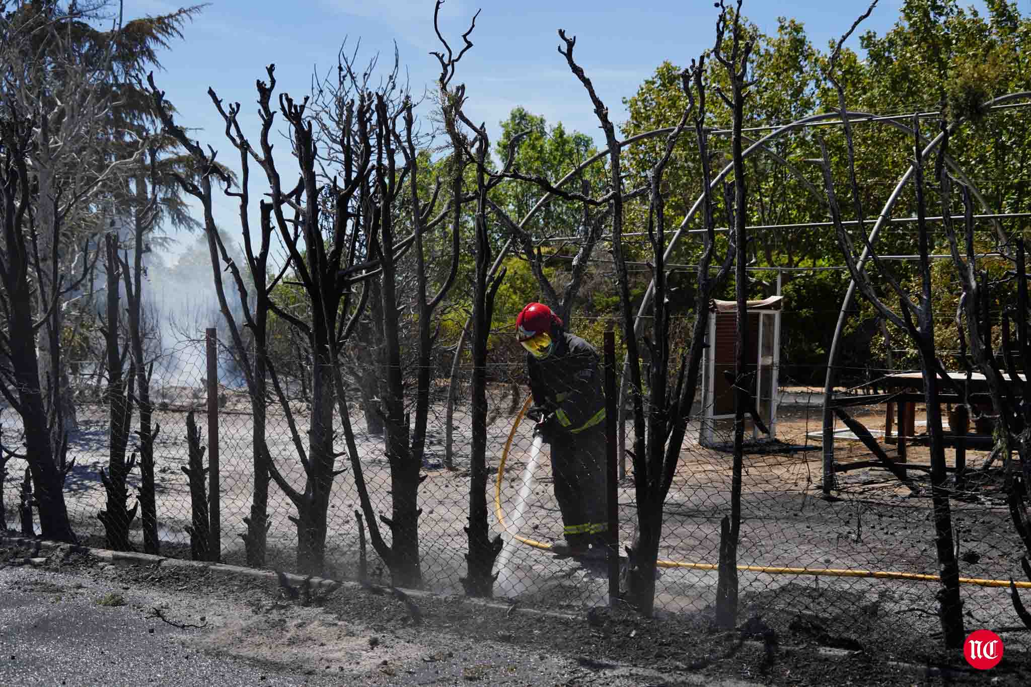 Los bomberos en labores de extinción del incendi.o