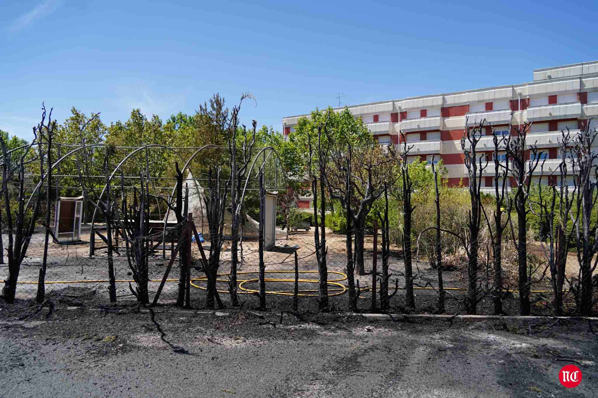 Los bomberos en labores de extinción del incendi.o