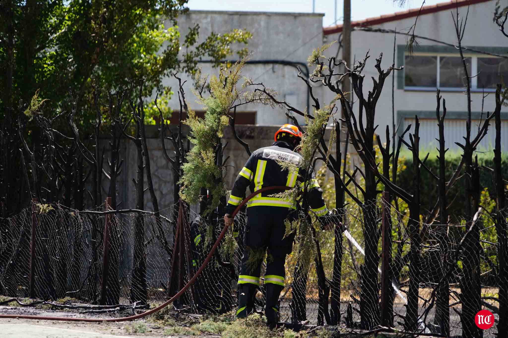 Los bomberos en labores de extinción del incendi.o