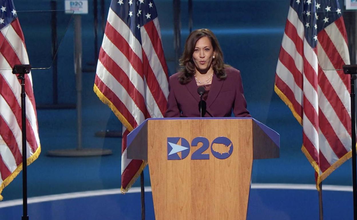 Kamala Harris, durante su presentación como candidata a vicepresidenta de EE UU. 