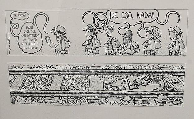 Una de las viñetas de la exposición 'Sansón 25 años en El Norte de Castilla. Antología caprichosa entre 1995 y 2020'.