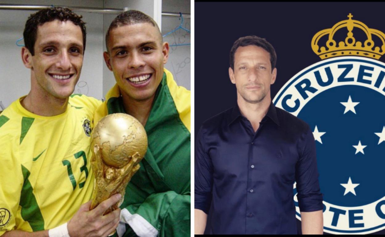 Belleti y Ronaldo, tras ganar el Mundial de 2002; a la derecha, Belleti tras fichar como directivo del Cruzeiro